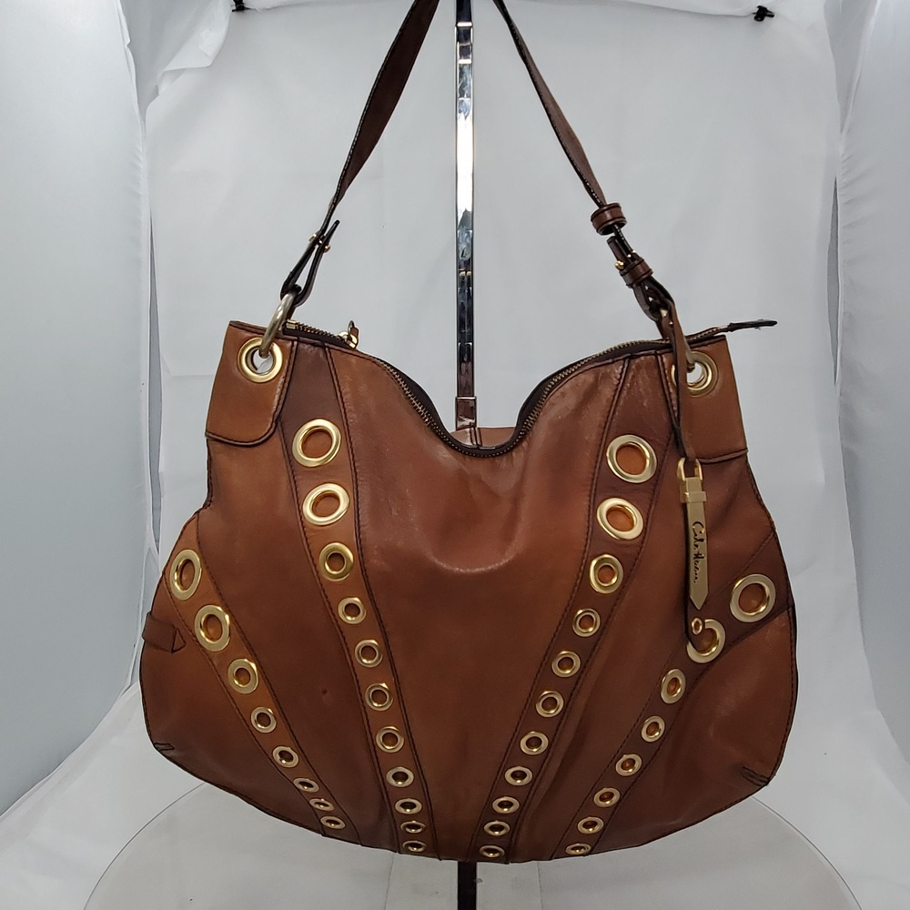 Vintage 2009 Cole Haan Whitney Luggage Leather Grommets Large Hobo Bag Y2K